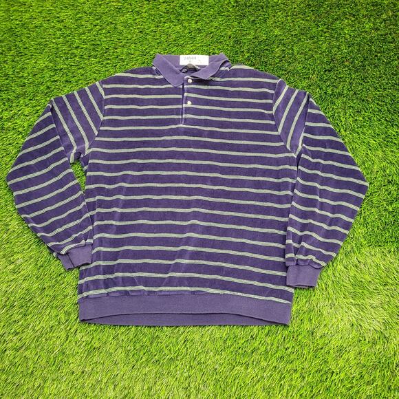 Vintage 80s MOD Terry Collared Sweater Large 21x25 Crop Blue - Picture 1 of 11
